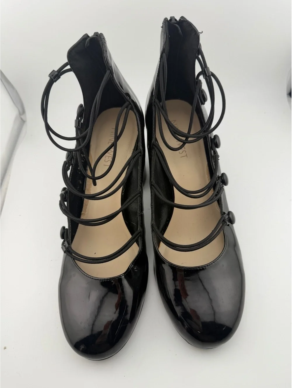 Nine West Kaede Glossy Black Lace-Up Pump Heels, Size 7